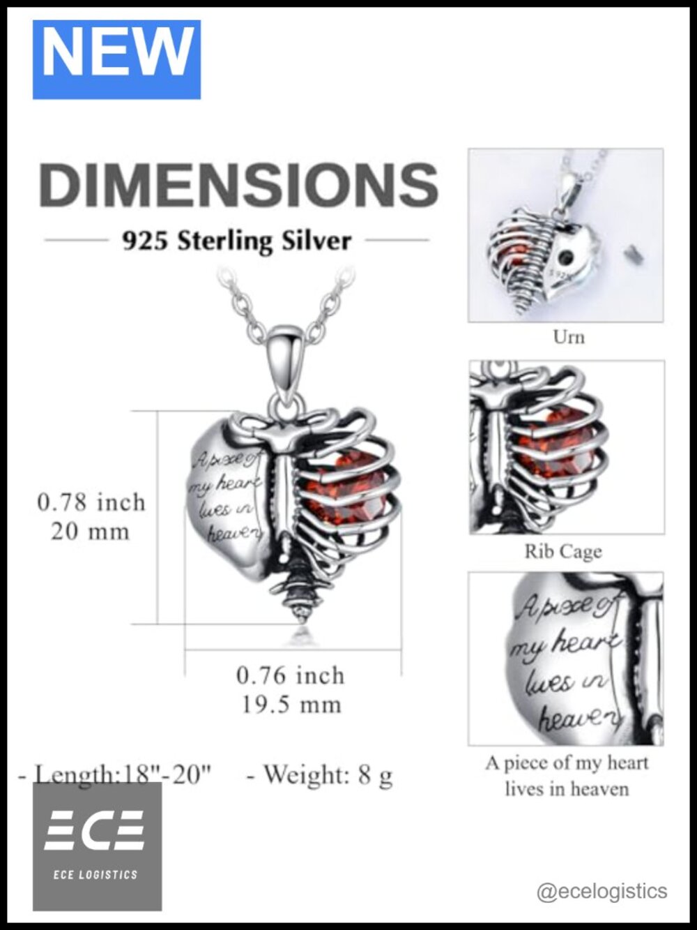 925 Sterling Silver Urn Necklace Heart Birthstone Cremation Jewelry Memorial - Picture 3 of 6